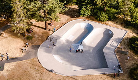 incline skate park drone photo from baseball field