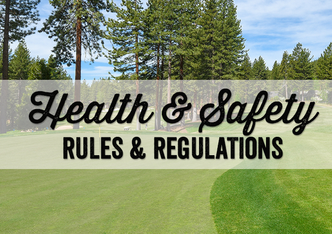 health & safety rules message with golf course background