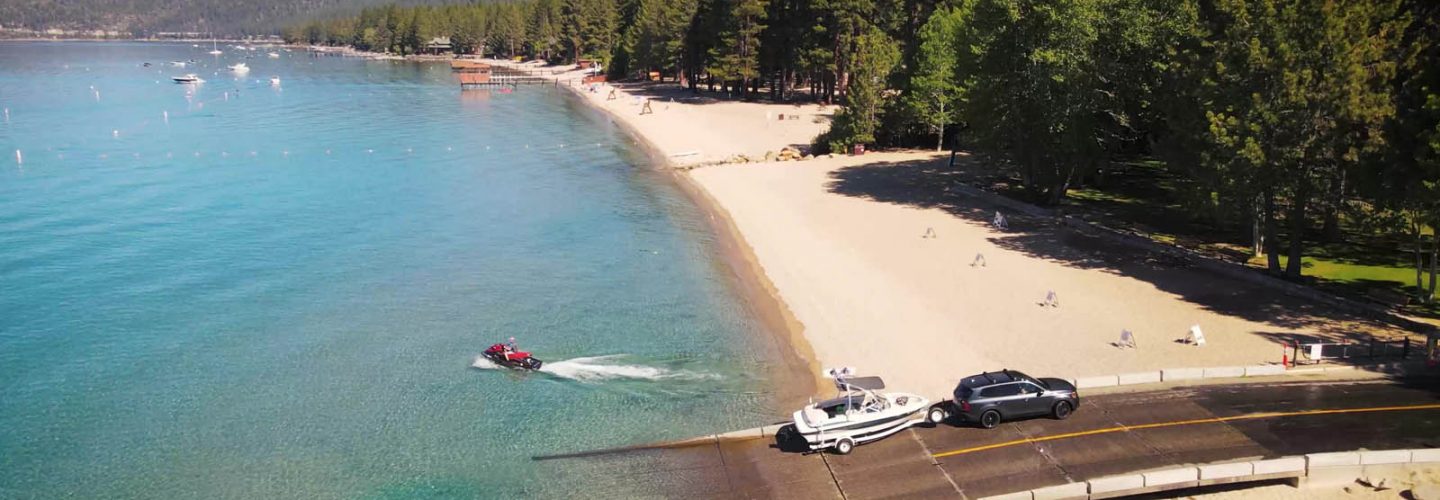 boat launching from ski beach