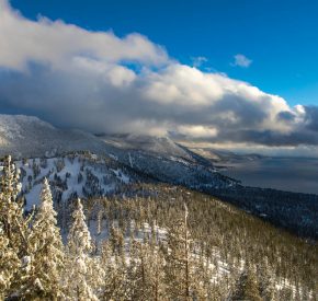 scenic winter photo of lake and diamond peak