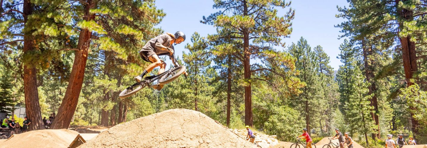 rider on a bikepark jump