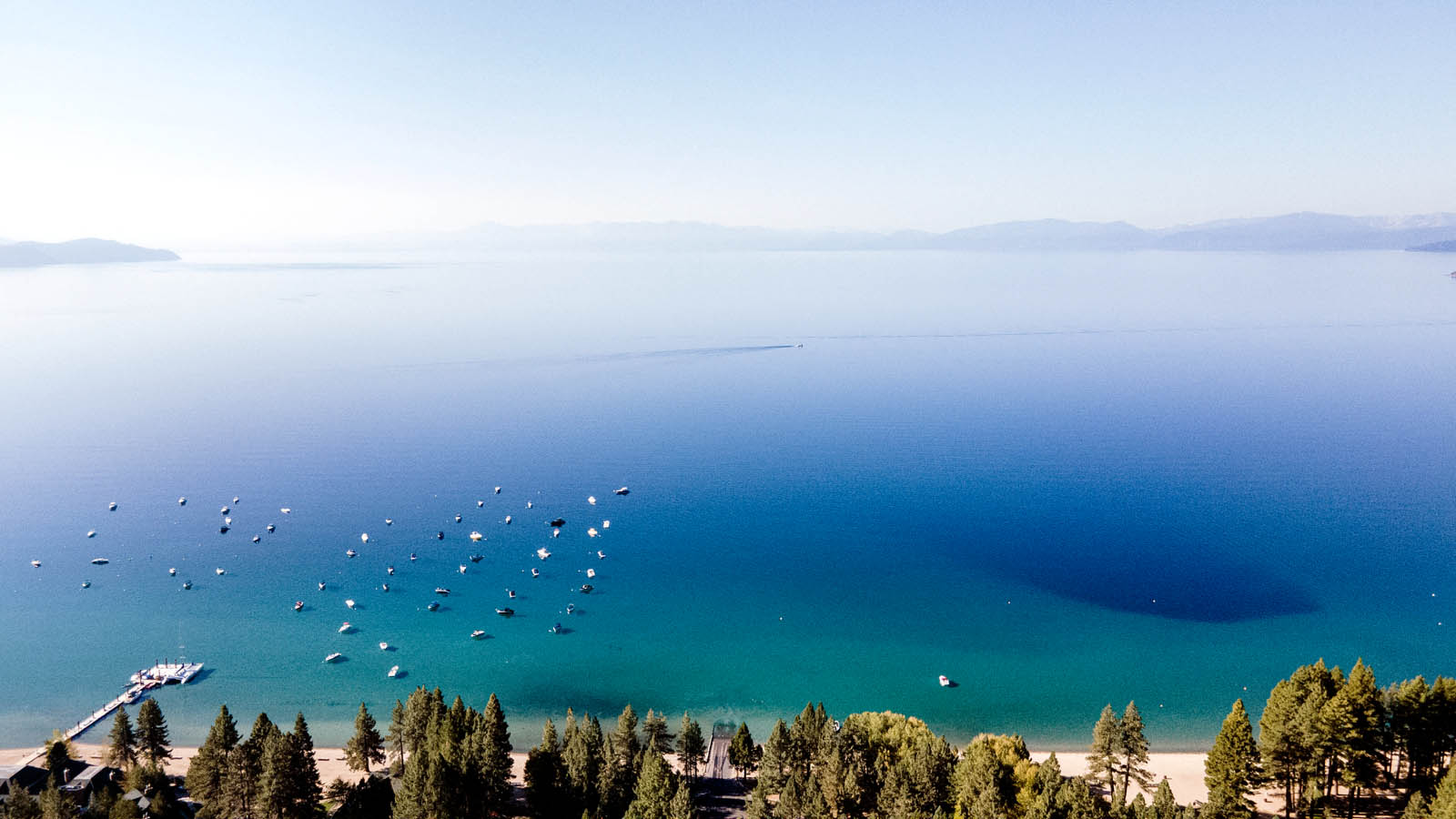 ariel view of lake tahoe and beaches
