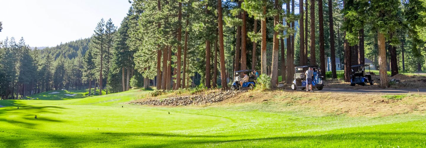 mountain golf course with golf carts