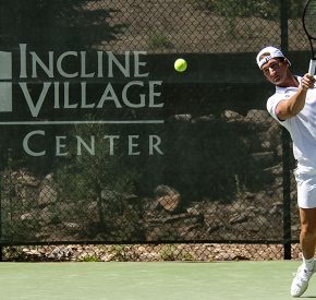 Tennis Pro Dominic Morelli hitting a forehand