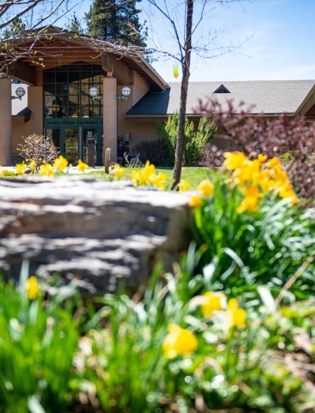 rec center with spring flowers