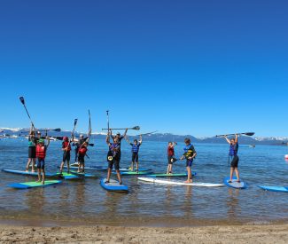 paddleboard camp on lake tahoe group