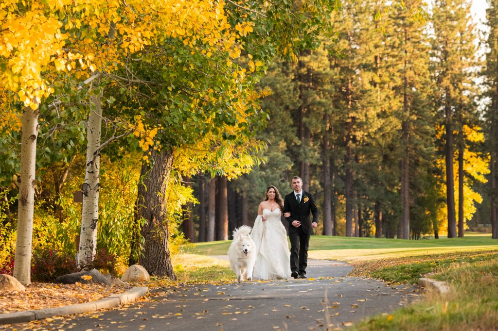 fall colors with bride and groom