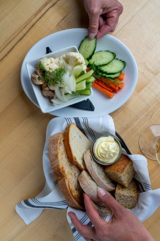 appetizers bread and pickled veggies