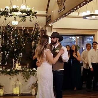 bride and groom dancing at the chateau