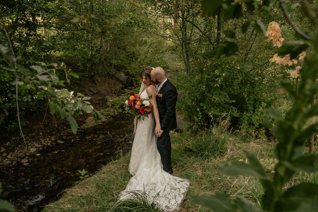 Aspen Grove - Fall Wedding by Ashleigh Marie Photography, couple by creek
