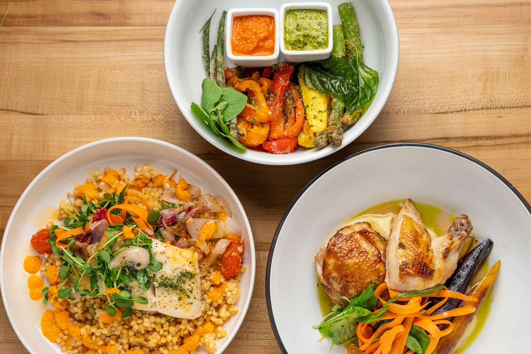 Grouping of dinner dishes at The Grille