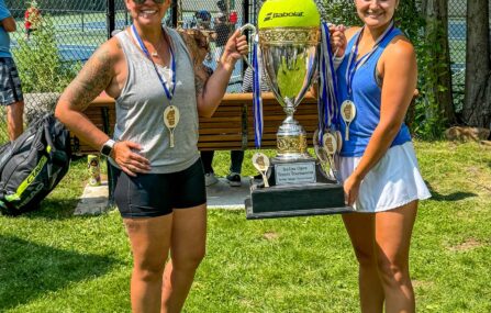 Incline Open Tennis Tournament finalists with trophy