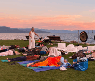 sound bath meditation at Burnt Cedar Beach