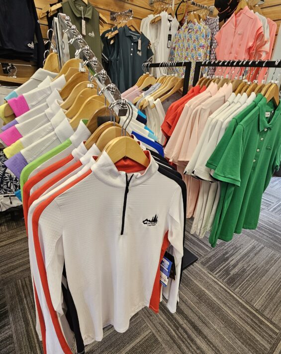 pro shop merchandise on racks