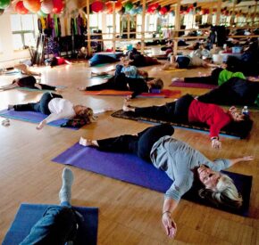Yoga in the group fitness room
