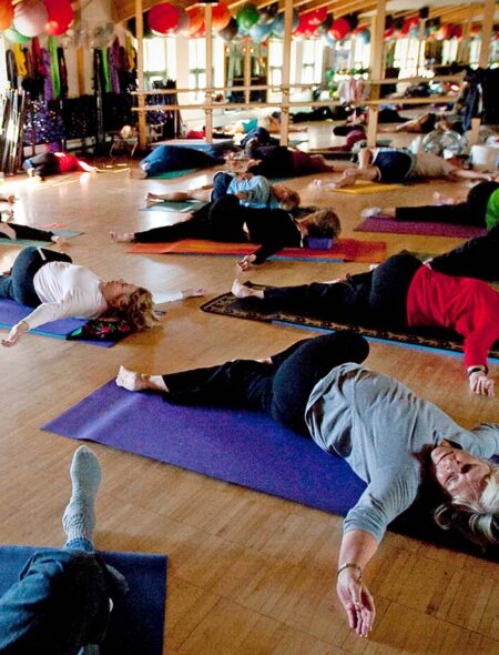 Yoga in the group fitness room