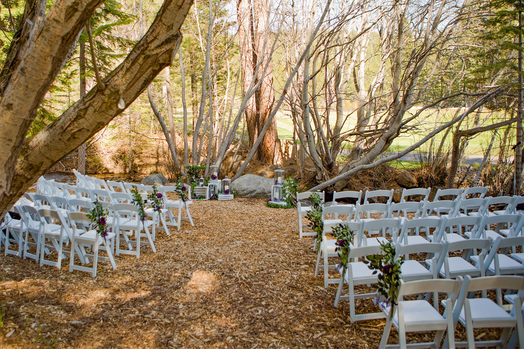 wedding ceremony setup at creekside location