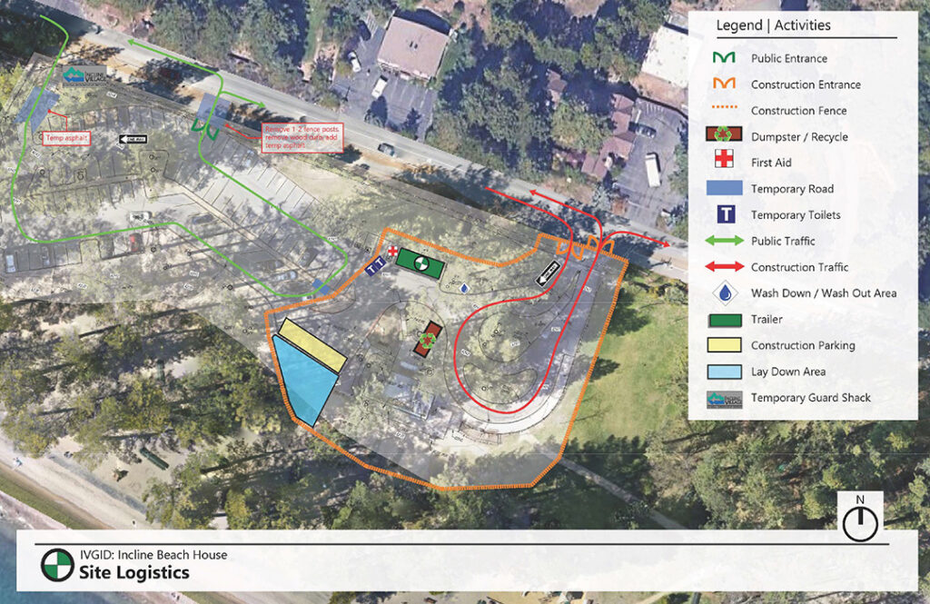 Incline Beach House construction project site logistics graphic