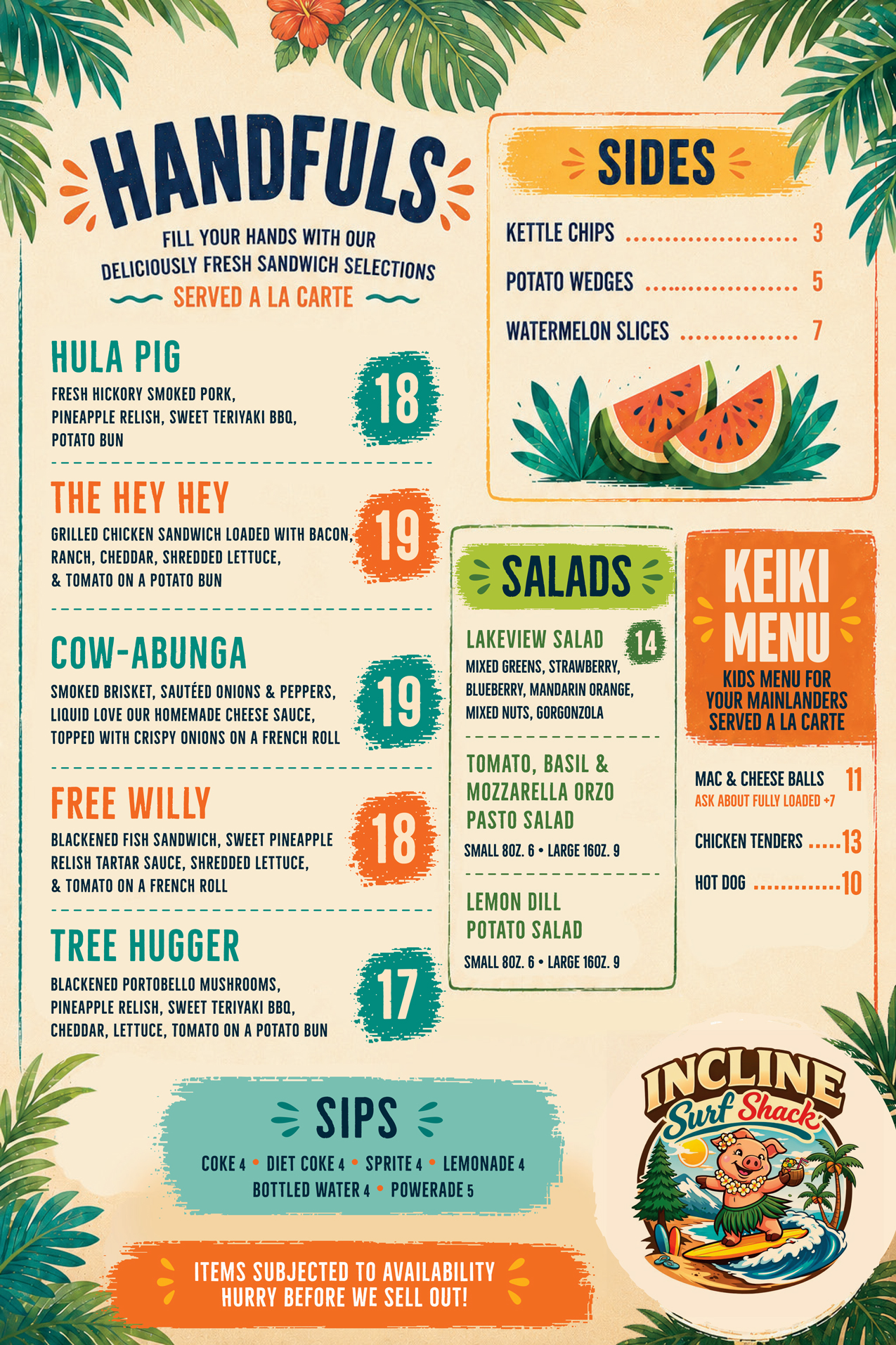 surf shack menu