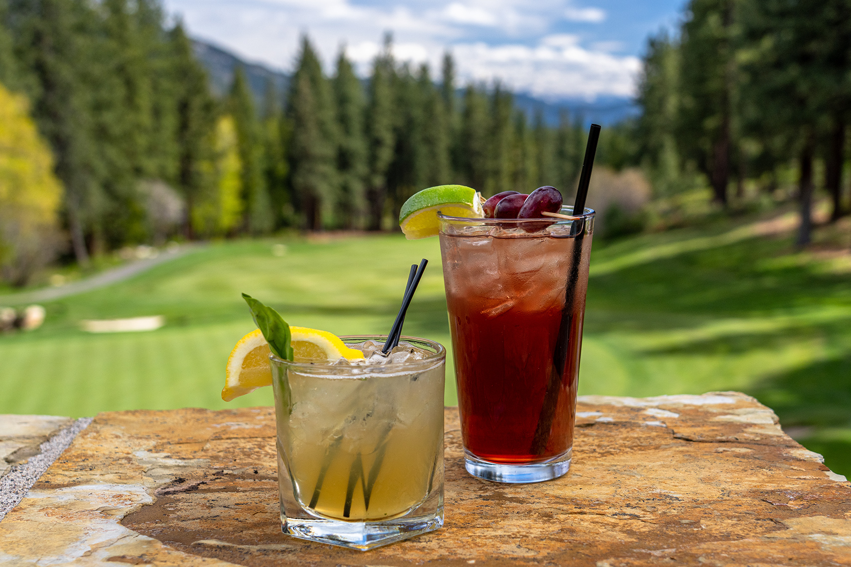 cocktails at The Grille with golf course in background