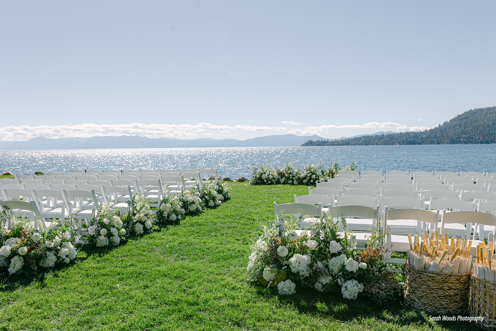 ceremony chairs at burnt cedar beach peninsula