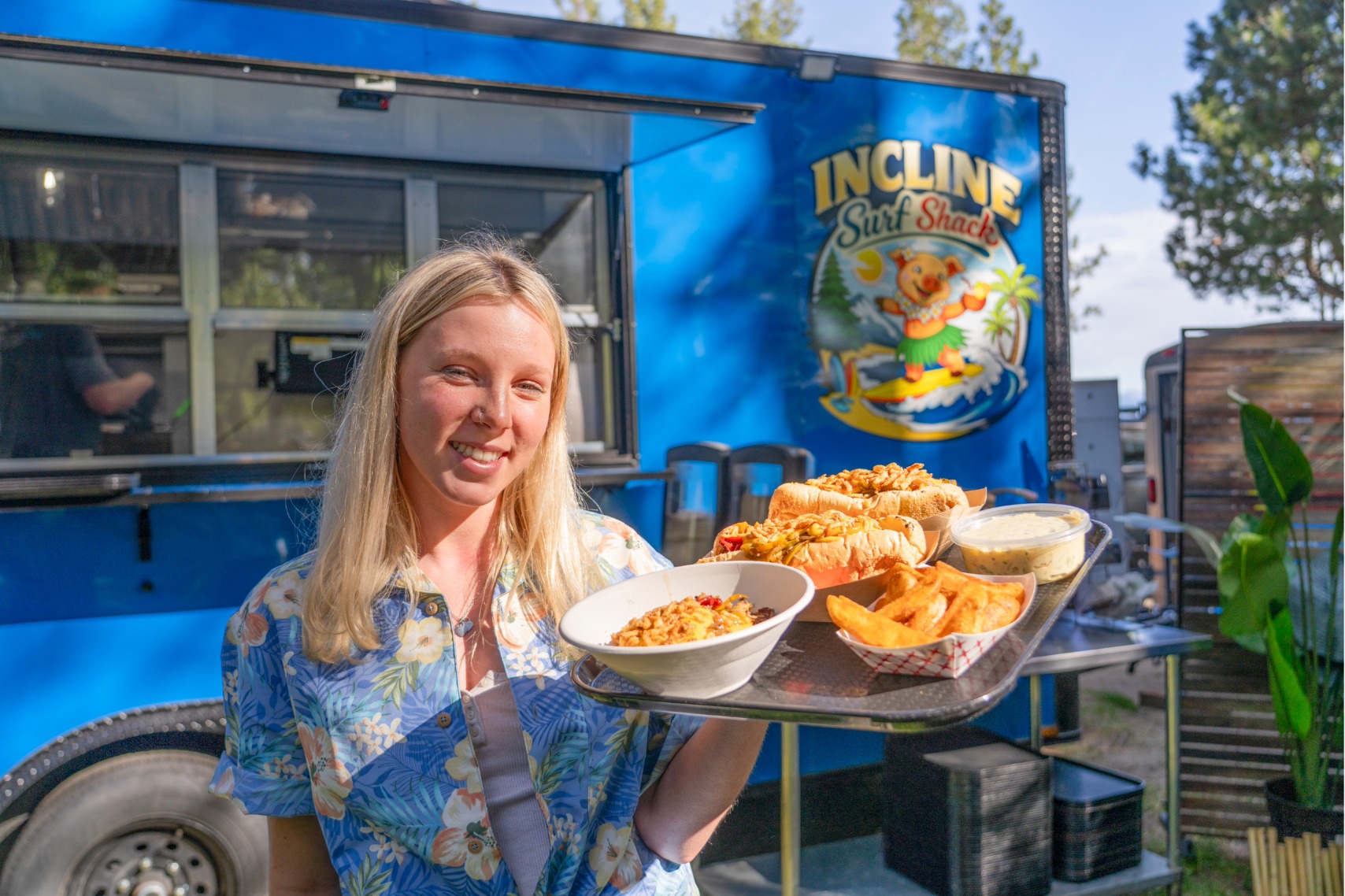 beach surf shack server with food